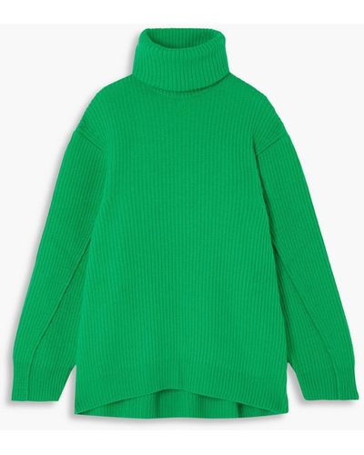 Philosophy Di Lorenzo Serafini Oversized Ribbed Wool Turtleneck Sweater - Green