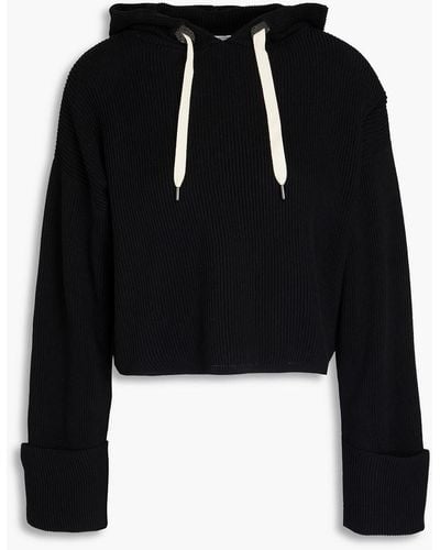 Brunello Cucinelli Cropped Ribbed Cotton Hoodie - Black