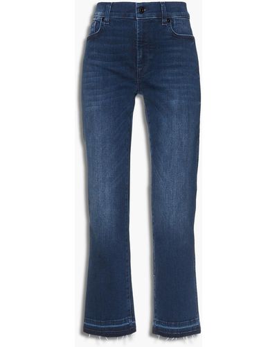7 For All Mankind Cropped Frayed Mid-rise Bootcut Jeans - Blue