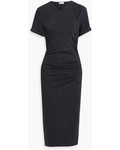 Brunello Cucinelli Wrap-effect Bead-embellished Stretch-wool Jersey Midi Dress - Black