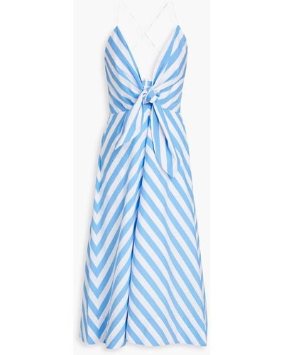 Rebecca Vallance Nini Knotted Striped Cotton-blend Poplin Midi Dress - Blue