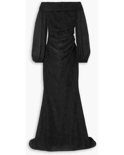 Talbot Runhof Off-the-shoulder Draped Metallic Voile Gown - Black