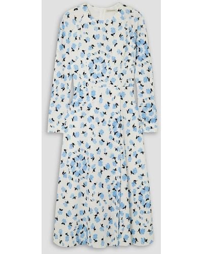 Emilia Wickstead Tazmin Floral-print Textured Stretch-cotton Midi Dress - Blue