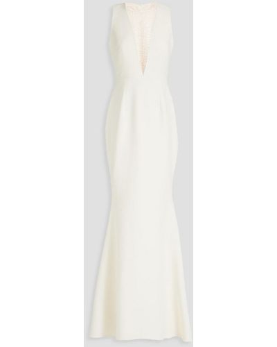 Safiyaa Jacinta Paneled Embellished Tulle And Crepe Gown - White