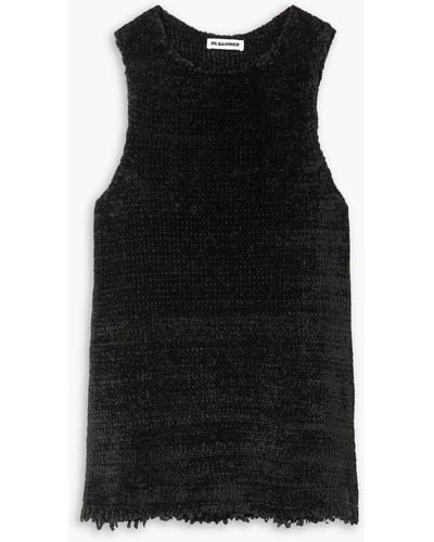Jil Sander Ärmelloser pullover aus strukturiertem samt aus einer seiden-baumwollmischung mit fransen - Schwarz