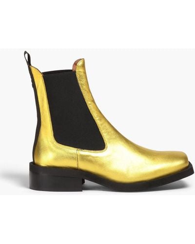 Ganni Leather Chelsea Boots - Yellow