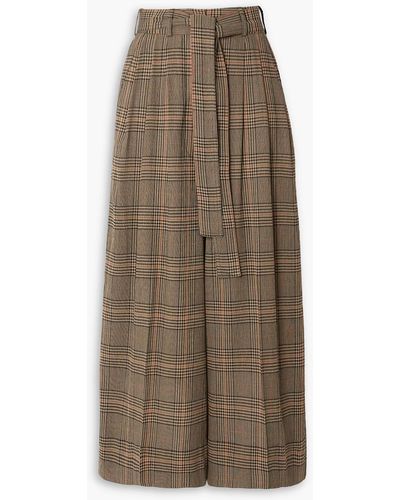 By Malene Birger Belted Prince Of Wales Checked Stretch-crepe Wide-leg Pants - Natural