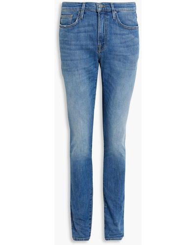 FRAME Skinny-fit Faded Distressed Denim Jeans - Blue