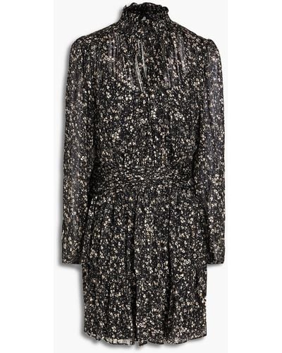 ML Monique Lhuillier Ruched Floral-print Jacquard Mini Dress - Black