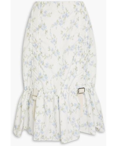 Simone Rocha Buckle-detailed Ruffled Floral-print Taffeta Midi Skirt - White