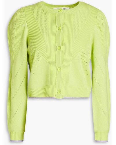 Diane von Furstenberg Timmy Metallic Pointelle-knit Wool-blend Cardigan - Green