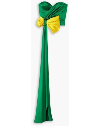 Halpern Strapless Bow-detailed Draped Duchesse-satin Bustier Top - Green
