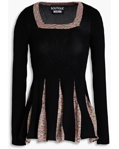 Boutique Moschino Space-dyed Ribbed-knit Peplum Sweater - Black