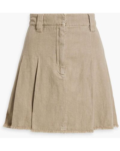 Brunello Cucinelli Pleated Cotton And Linen-blend Twill Mini Skirt - Natural