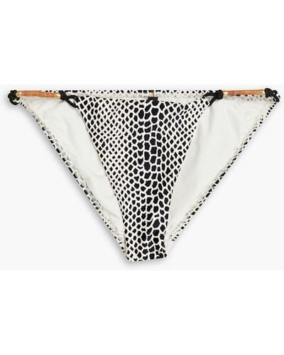 ViX Elis Embellished Printed Low-rise Bikini Briefs - White