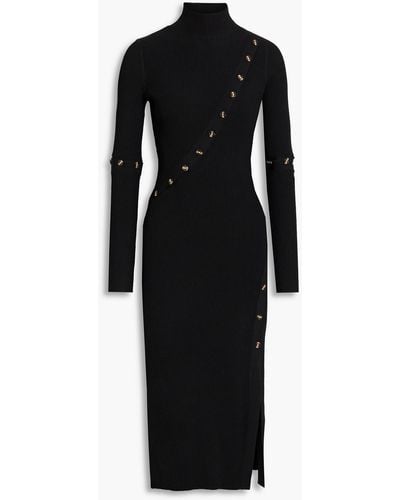 Nicholas Ioana Button-detailed Ribbed-knit Midi Dress - Black