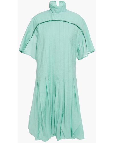 Acne Studios Dot Pleated Crinkled Cotton-blend Voile Turtleneck Dress - Green