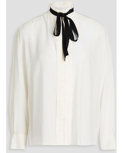 Sandro Pussy-bow Washed Silk Crepe De Chine Blouse - White