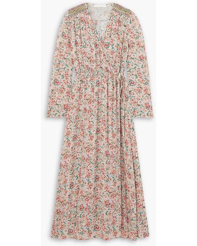 See By Chloé Wrap-effect Smocked Floral-print Crepe Maxi Dress - Natural