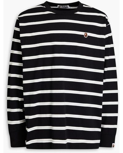 A Bathing Ape Embroidered Striped Cotton-jersey T-shirt - Black