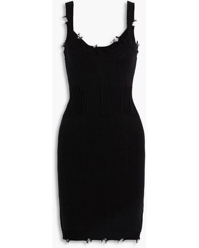 SER.O.YA Isla Distressed Ribbed Cotton Mini Dress - Black