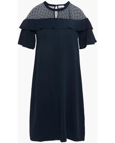 RED Valentino Point D'esprit-paneled Stretch-knit Mini Dress - Blue