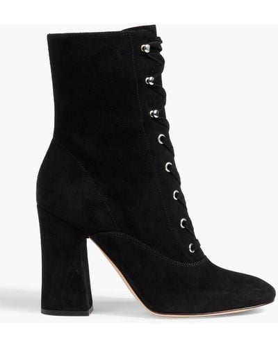 Gianvito Rossi Lace-up Suede Ankle Boots - Black