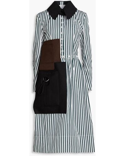 Maison Margiela Felt-paneled Striped Cotton-poplin Midi Shirt Dress - Green