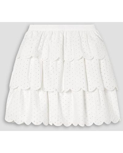 Jason Wu Scalloped Tiered Broderie Anglaise Cotton-blend Mini Skirt - White