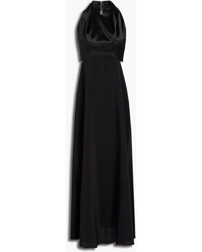 Victoria Beckham Satin-paneled Crepe Halterneck Midi Dress - Black