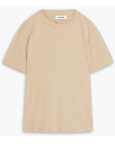 Sandro Logo Embroidered Cotton-jersey T-shirt - Natural