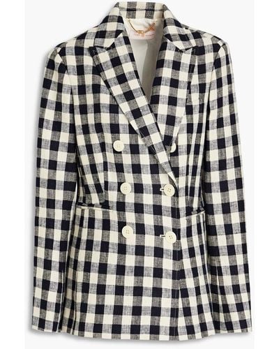 Tory Burch Double-breasted Gingham Linen Blazer - Multicolour