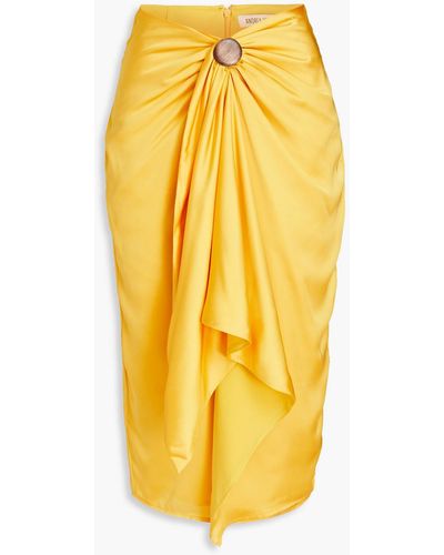 Andrea Iyamah Behati Draped Satin Midi Skirt - Yellow
