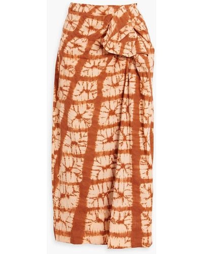 Ulla Johnson Ember midirock aus baumwolle mit batikmuster und rüschen - Orange