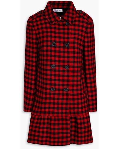 RED Valentino Double-breasted Gingham Wool-blend Tweed Coat - Red