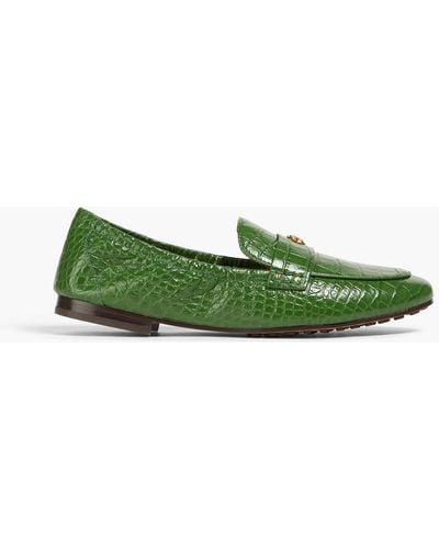 Tory Burch Appliquéd Croc-effect Leather Loafers - Green