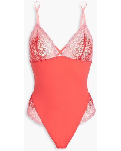 Cosabella Veneto Corded Lace-paneled Stretch-jersey Bodysuit - Red