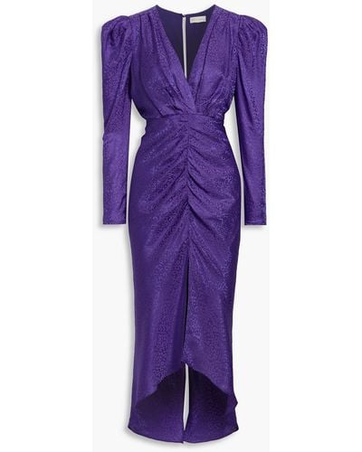 Ronny Kobo Astrid Ruched Satin-jacquard Midi Dress - Purple