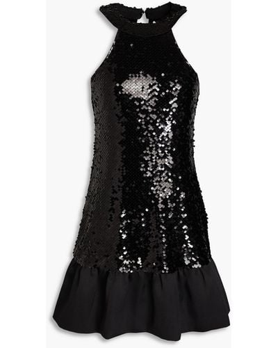 Sandro Satin-twill Panelled Sequined Tulle Mini Dress - Black