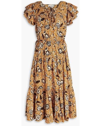 Ulla Johnson Amber Gathered Floral-print Cotton-blend Midi Dress - Natural