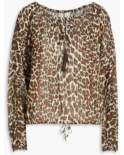 Tory Burch Pussy-bow Leopard-print Cotton And Silk-blend Blouse - Multicolour