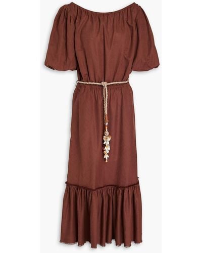 Tory Burch Belted Linen And Cotton-blend Maxi Dress - Brown