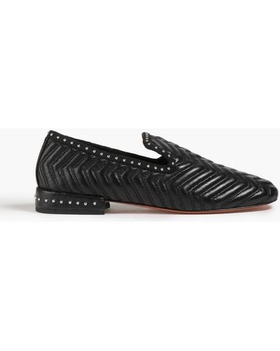 Maje Studded Quilted Leather Loafers - Black