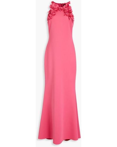 Badgley Mischka Floral-appliquéd Scuba Gown - Pink