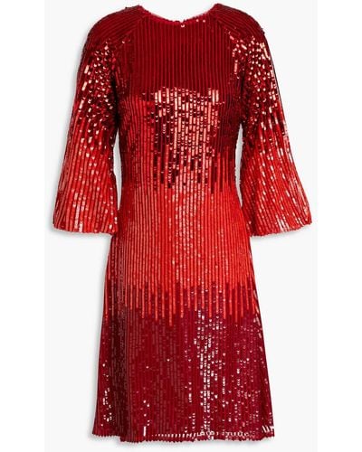 Raishma Dégradé Cutout Sequined Tulle Dress - Red
