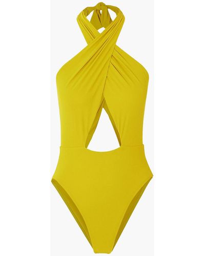 Marios Schwab Gialos Cutout Halterneck Swimsuit - Yellow