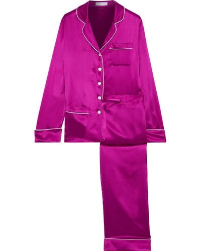 Olivia Von Halle Coco Silk-charmeuse Pajama Set Magenta - Purple