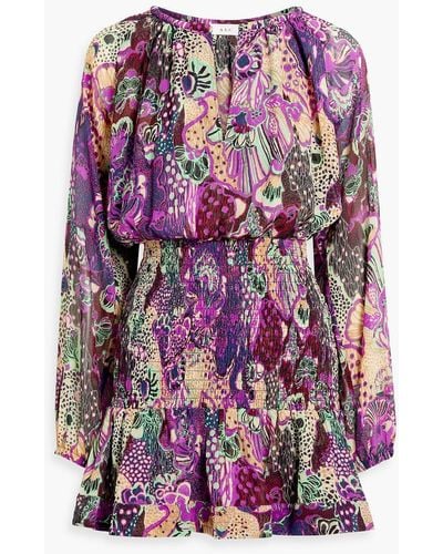 A.L.C. Callie Shirred Printed Silk-crepon Mini Dress - Purple