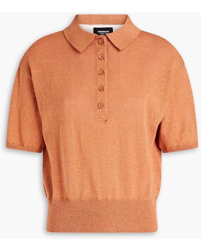 Monrow Mélange Knitted Polo Shirt - Orange