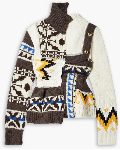 Sacai Paneled Embellished Wool-blend Turtleneck Sweater - Black